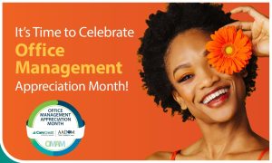 CareCredit ad for office appreciation month. A smiling lady holding a daisy over her eye.